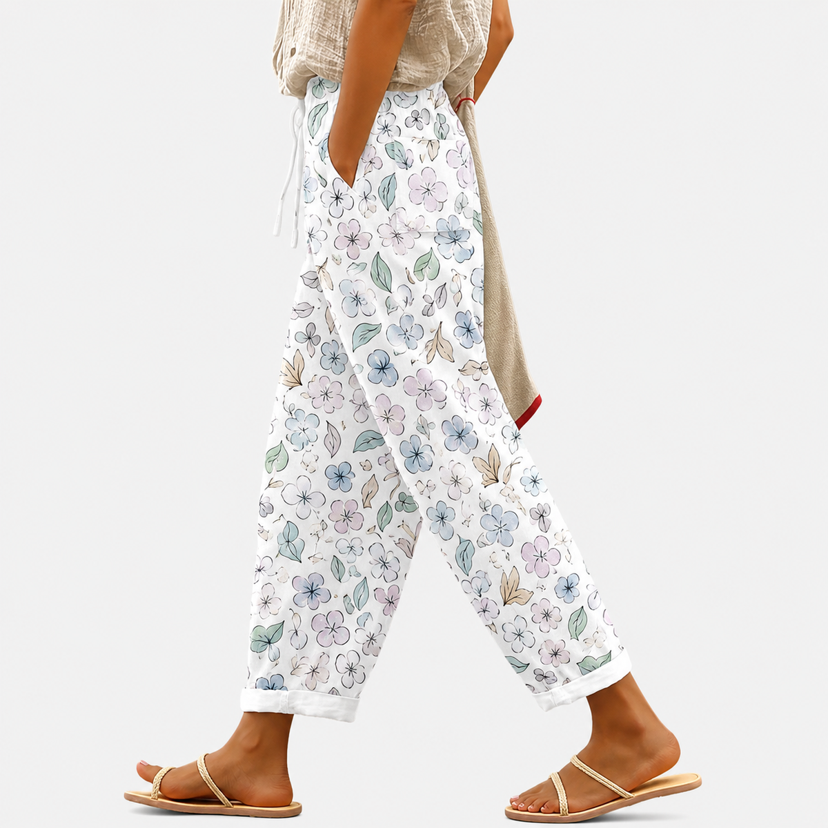 Pantalones casuales con cordón para mujer