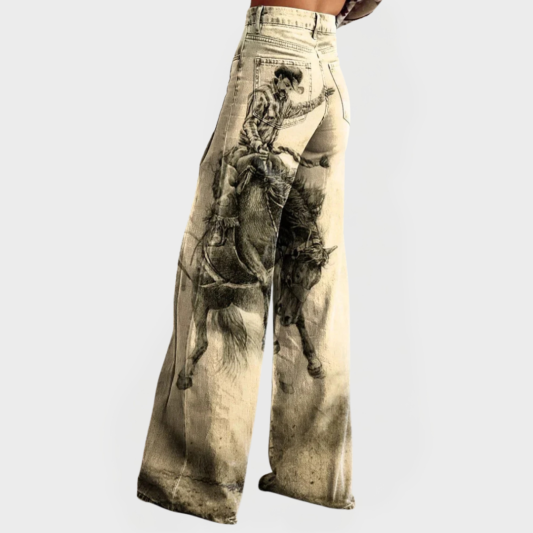 Elegantes vaqueros de pierna ancha estampados