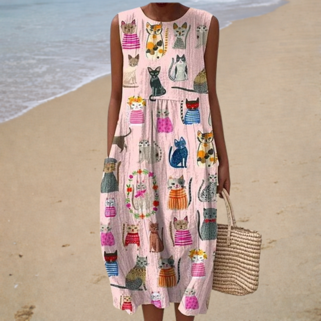 Chloé | Vestido midi con estampado de gato