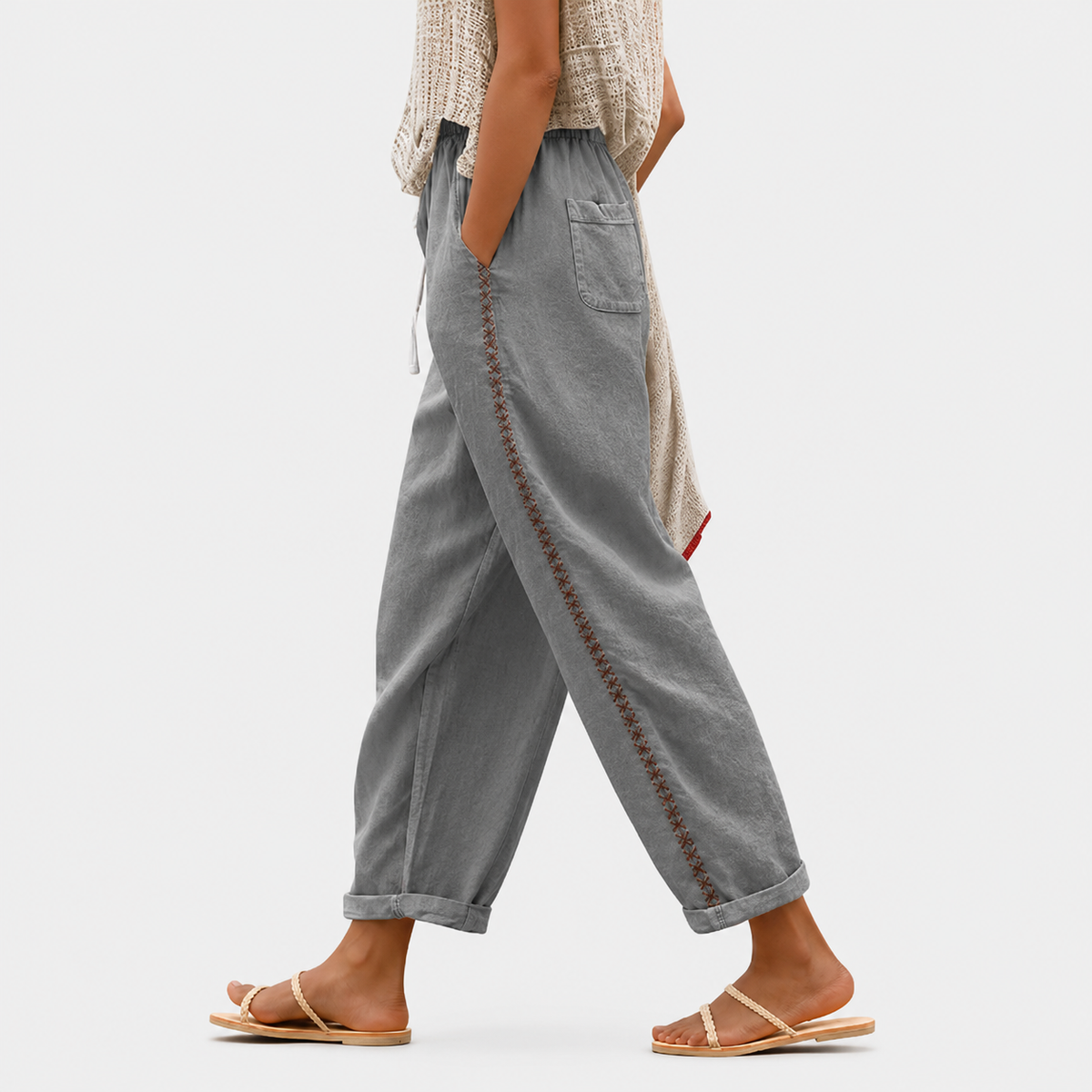 Pantalones con ribete de piedra