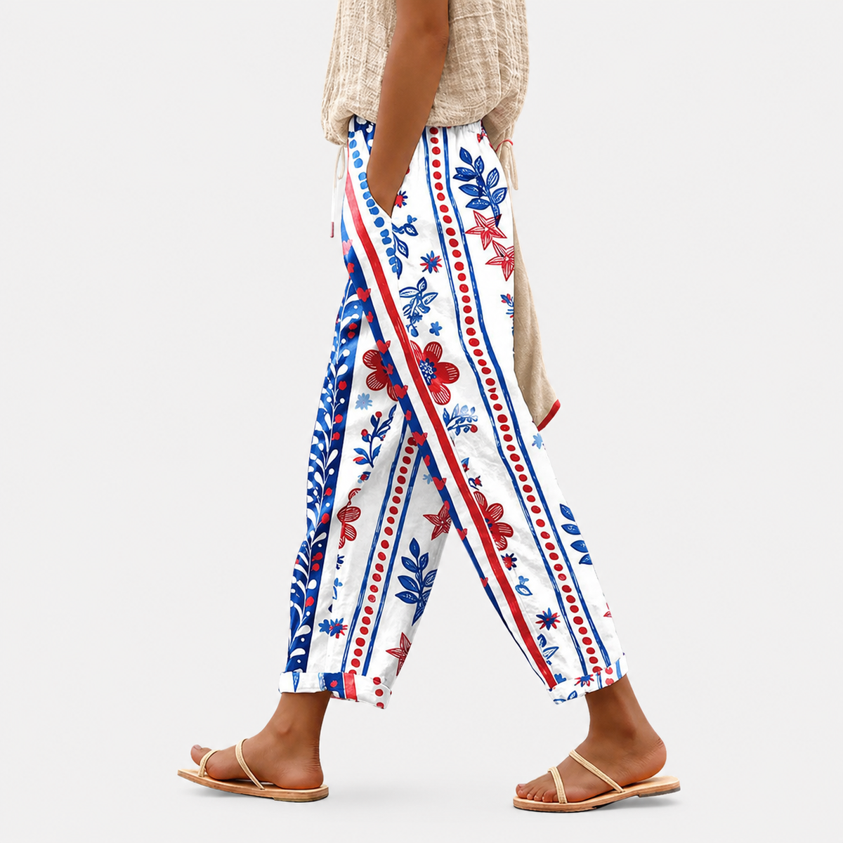 Pantalones holgados estampados de mujer