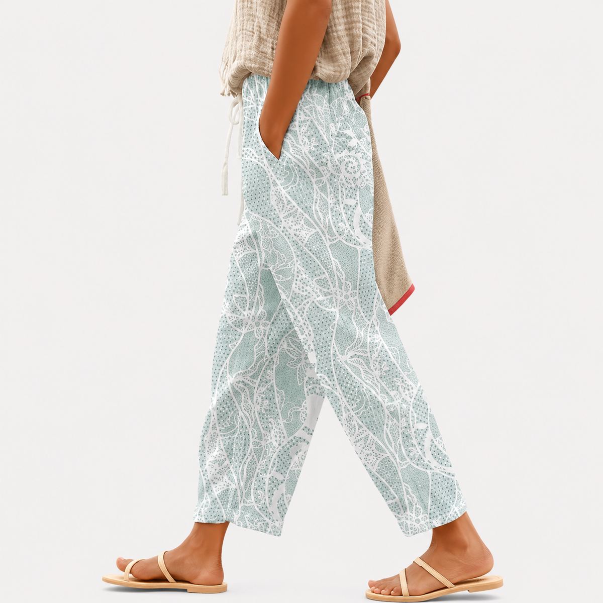 Pantalones de estar por casa con cordón para mujer