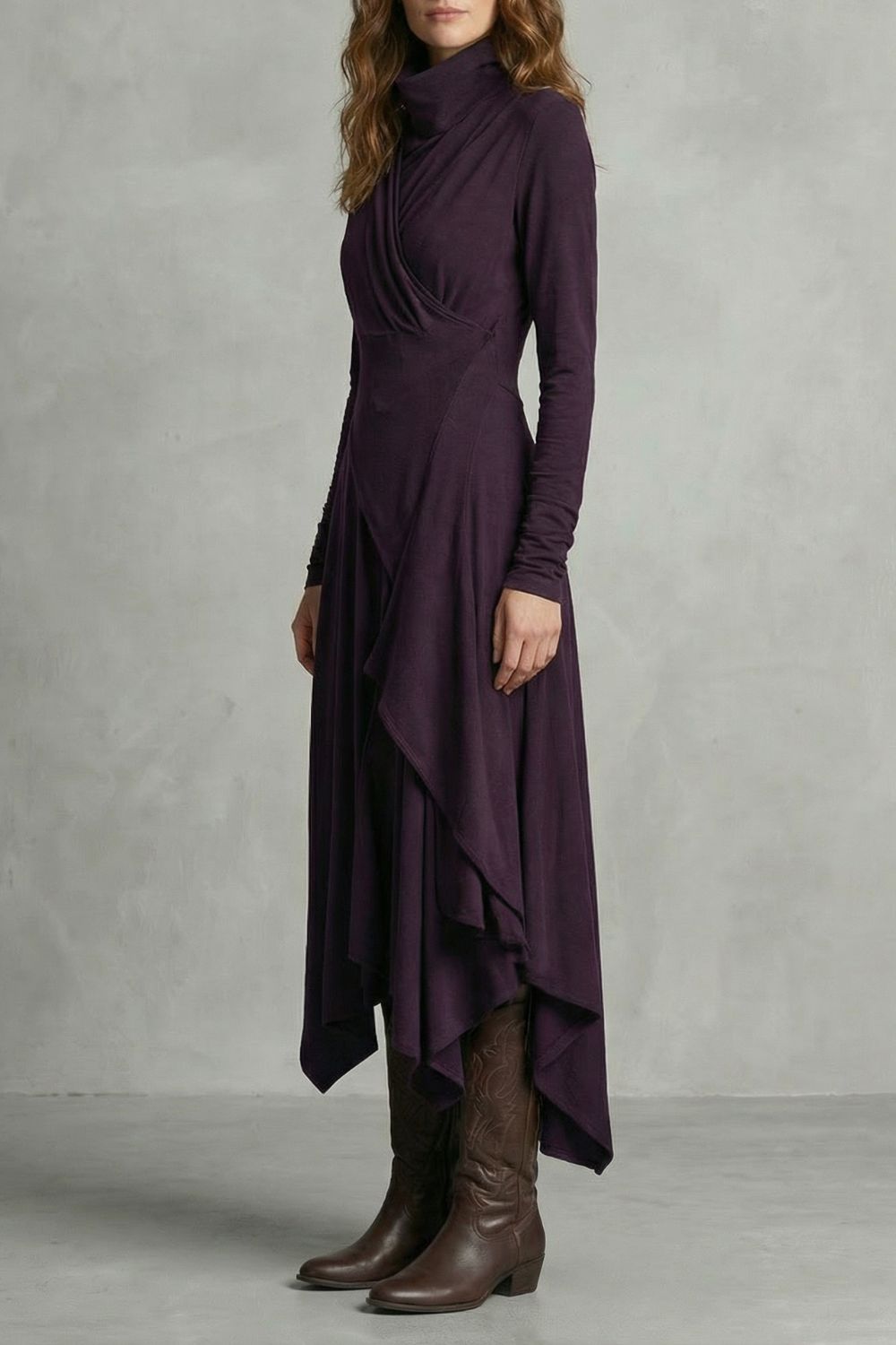 Sorellia – Vestido midi asimétrico con cuello alto