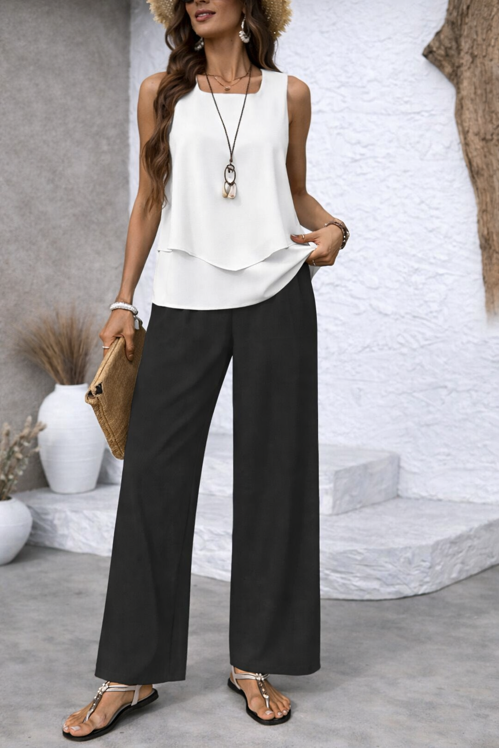 Gregoria™ | Conjunto bicolor: blusa blanca y pantalón negro
