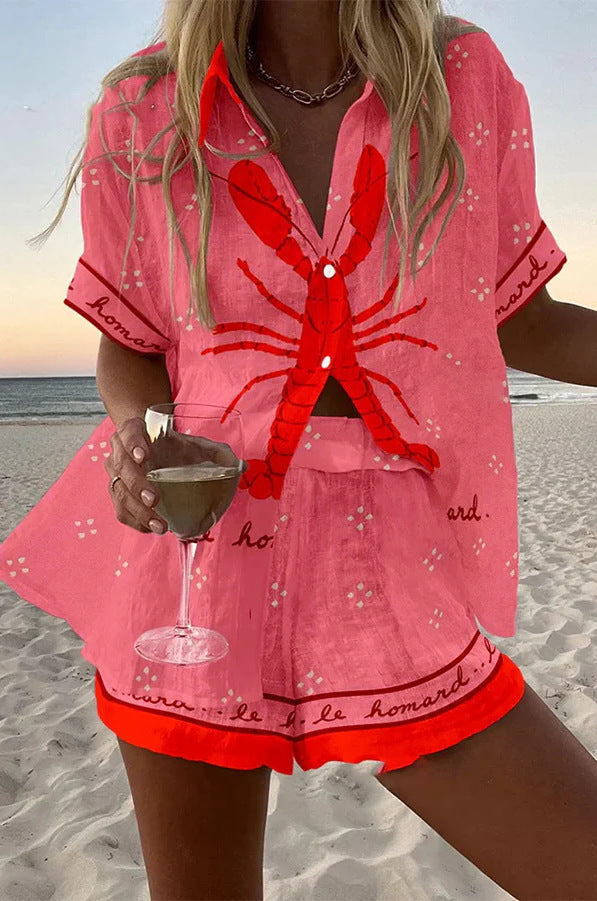 Conjunto de pantalones cortos elegantes y divertidos Rosa Lobster Pallina™