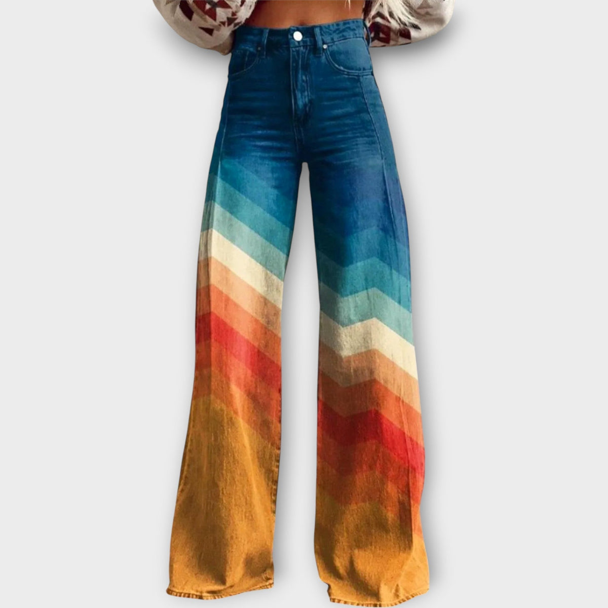 Jeans con estampados geométricos coloridos