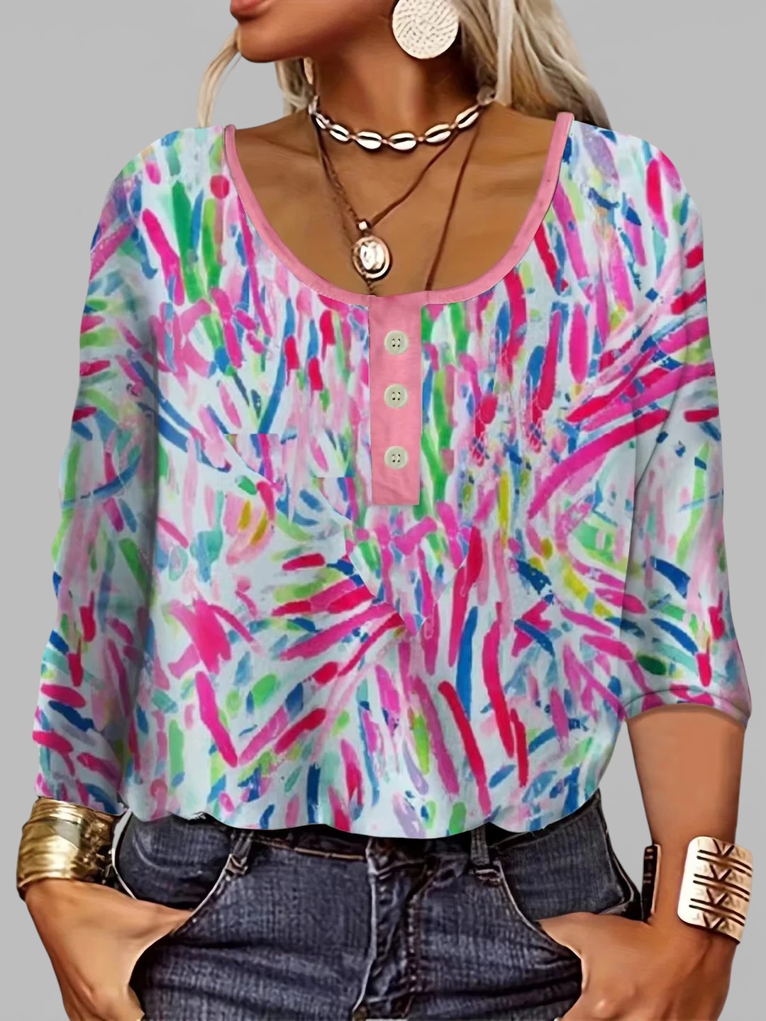 Elara | Blusa con estampado artístico colorido