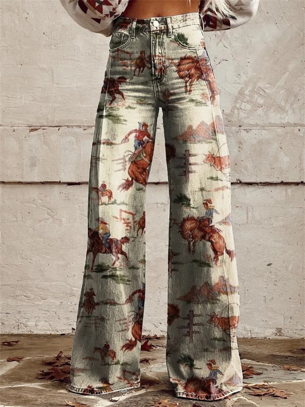 Penelope™ - Pantalones de pierna ancha con estampados vintage