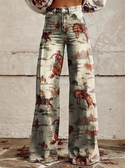 Penelope™ - Pantalones de pierna ancha con estampados vintage