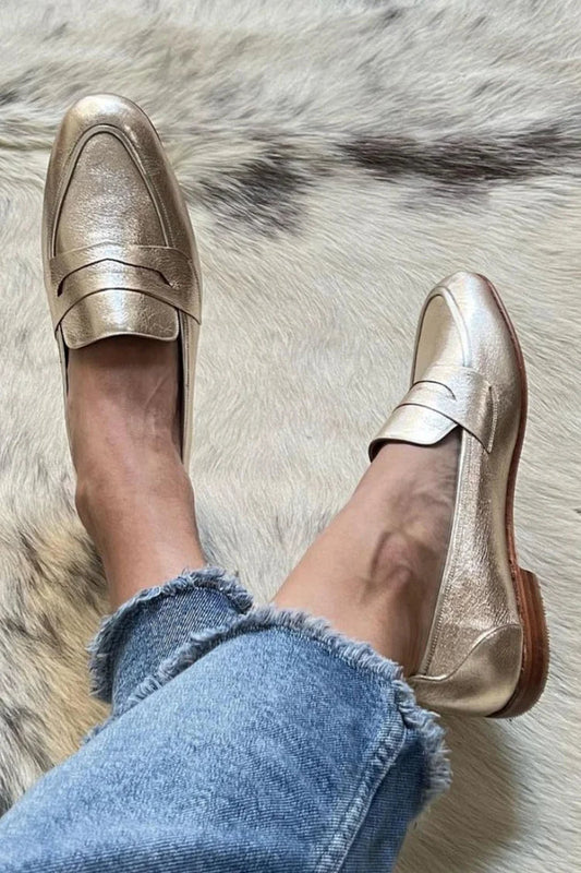 Ingrid | Mocasines dorados brillantes
