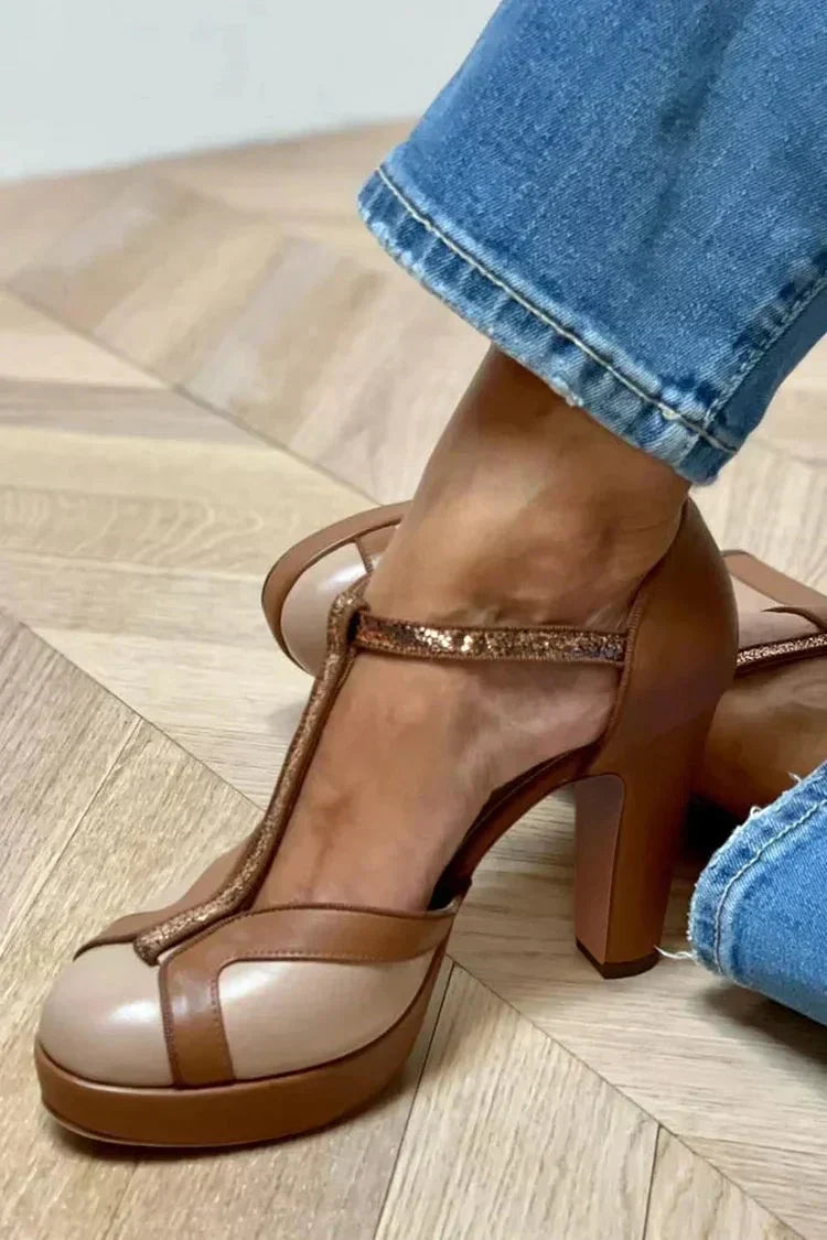 Otoño | Zapatos de tacón con tira en T bicolor