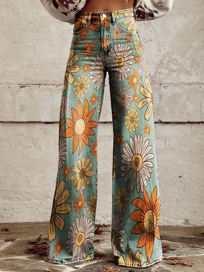 Scarlett™ - Pantalones de pierna ancha con estampado floral retro