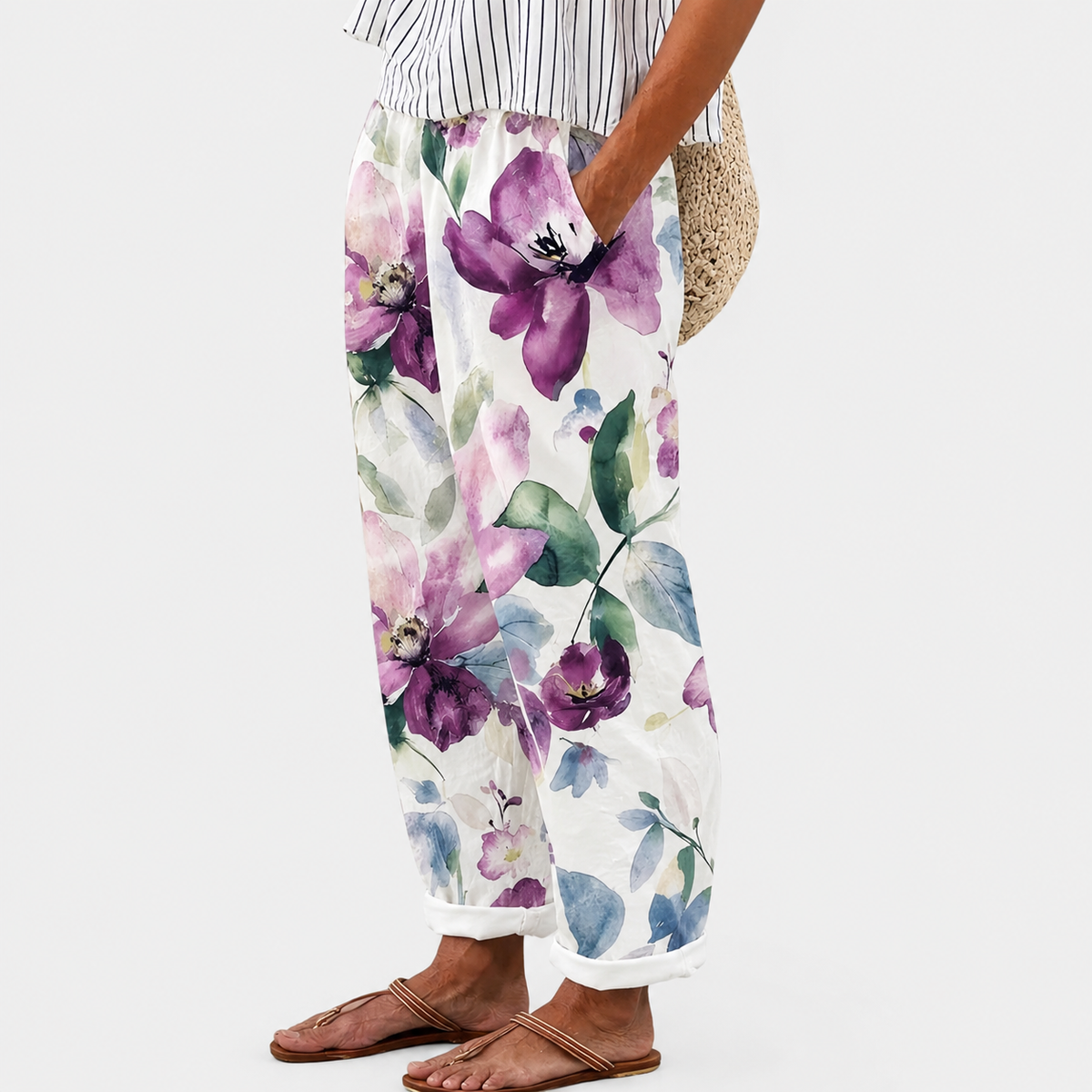 Pantalones cómodos lavanda floreciente