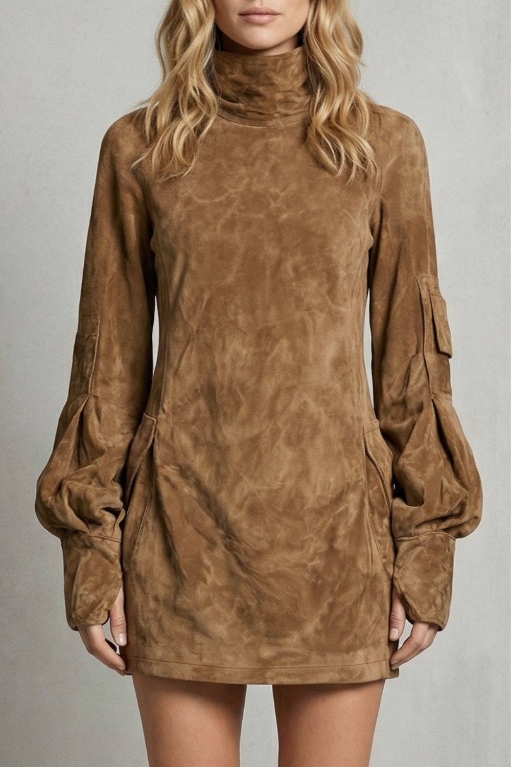 Marcella – Minivestido con cuello alto y efecto ante