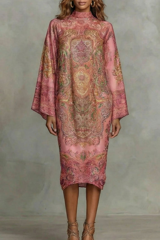 Marélienne – Vestido kimono midi con estampado floral barroco