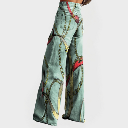 Elegantes vaqueros de cintura alta y perneras anchas