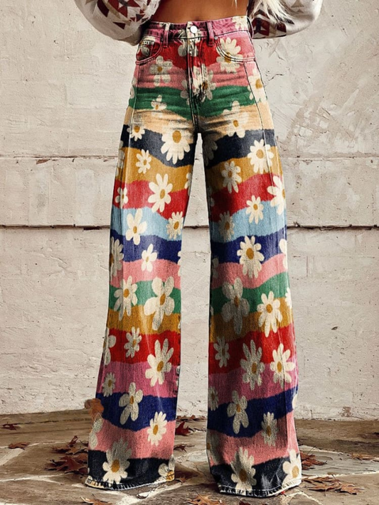 Lily™ - Pantalones de pierna ancha con estampado floral vintage de colores