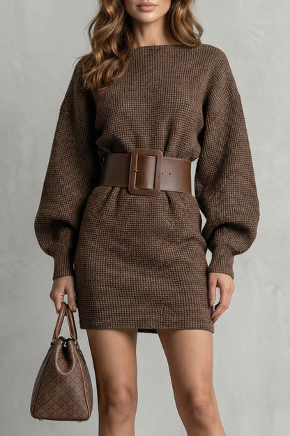 Aderisse – Vestido corto de punto estructurado con cinturón (cinturón incluido)