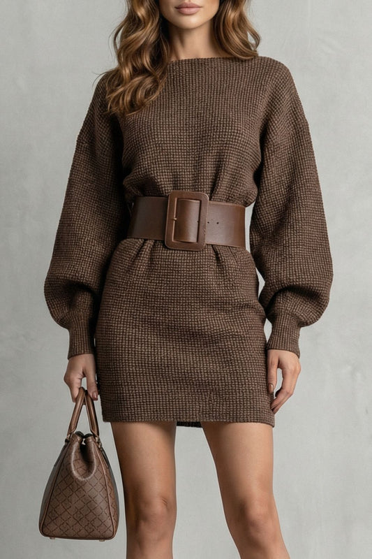 Aderisse – Vestido corto de punto estructurado con cinturón (cinturón incluido)