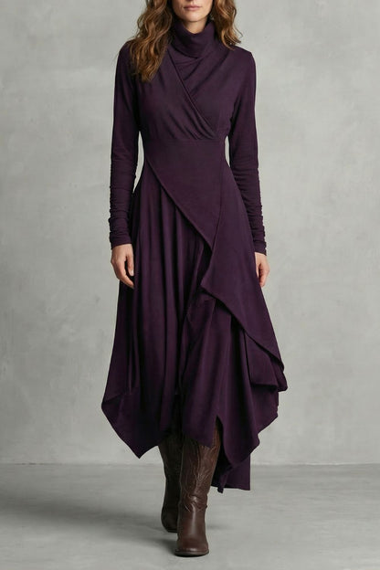 Sorellia – Vestido midi asimétrico con cuello alto