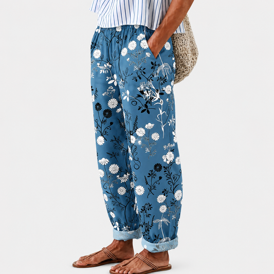 Pantalones holgados florales azules
