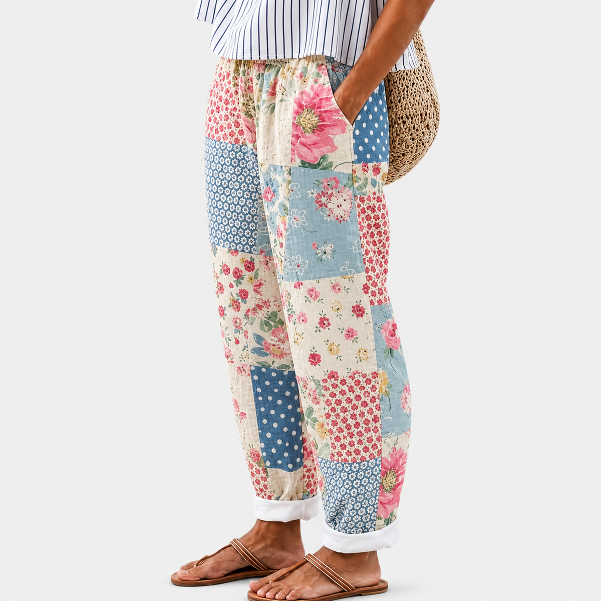 Pantalones Confort Vintage Patchwork