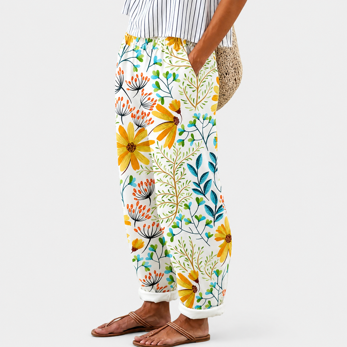 Pantalones Cómodos pantalones de jardín con flores
