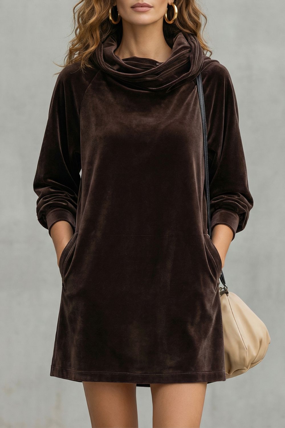 Morena – Vestido corto de terciopelo drapeado con cuello alto