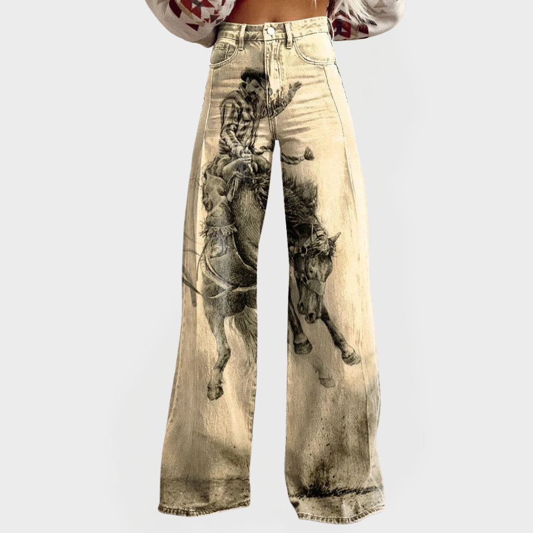 Elegantes vaqueros de pierna ancha estampados