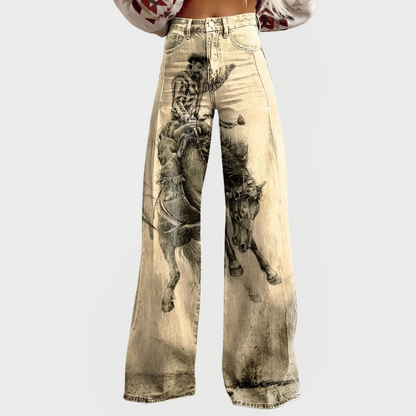 Elegantes vaqueros de pierna ancha estampados