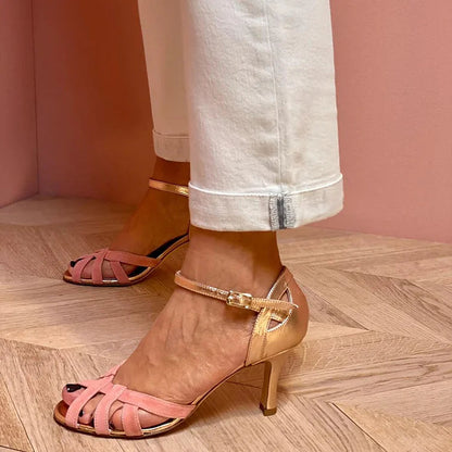 Serena | Sandalias de tacón medio color melocotón con tiras