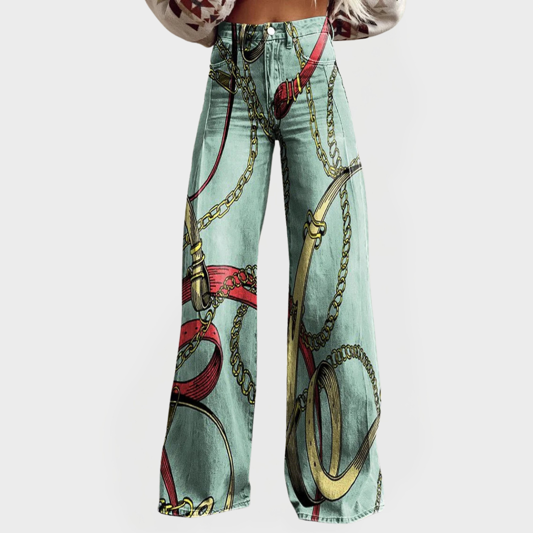 Elegantes vaqueros de cintura alta y perneras anchas