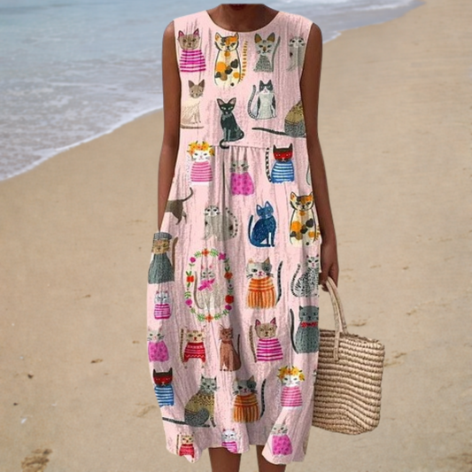 Chloé | Vestido midi con estampado de gato