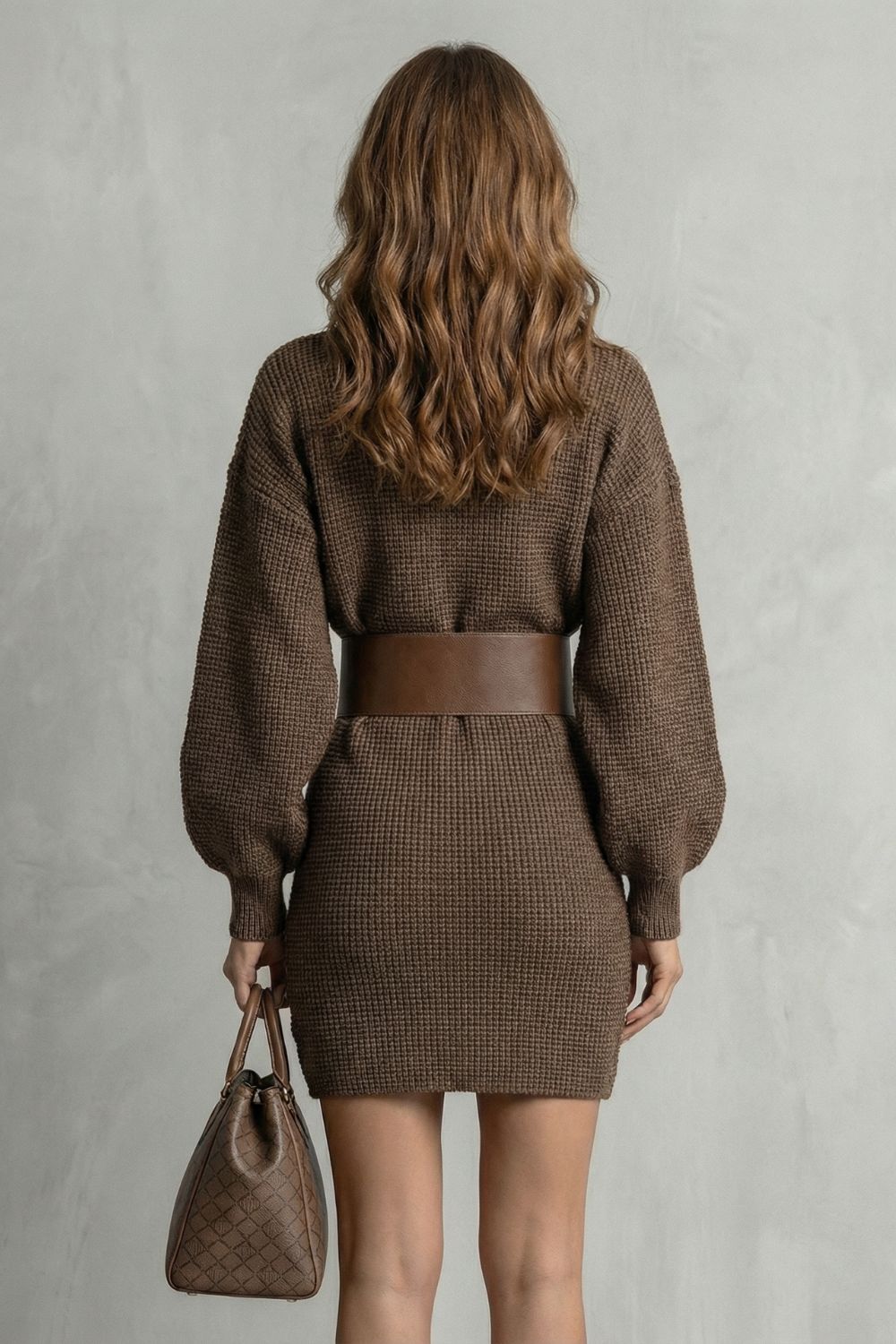Aderisse – Vestido corto de punto estructurado con cinturón (cinturón incluido)