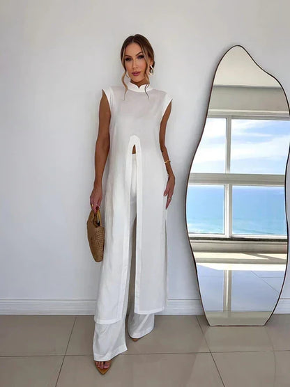 Benigna™ | Conjunto blanco: Túnica con volantes y pantalón