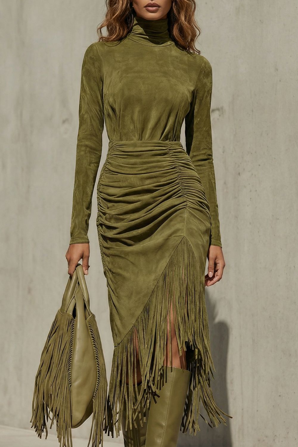 Soléna – Vestido midi con bajo con volantes