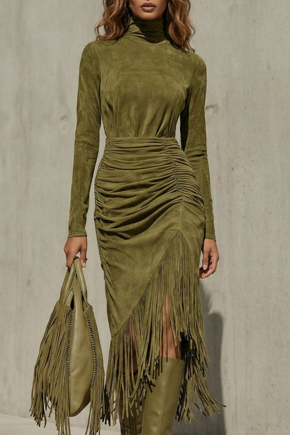 Soléna – Vestido midi con bajo con volantes