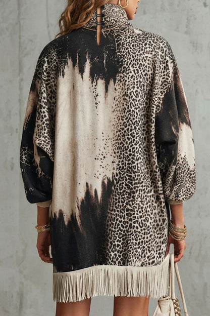 Solenne – Vestido corto con estampado de leopardo y flecos