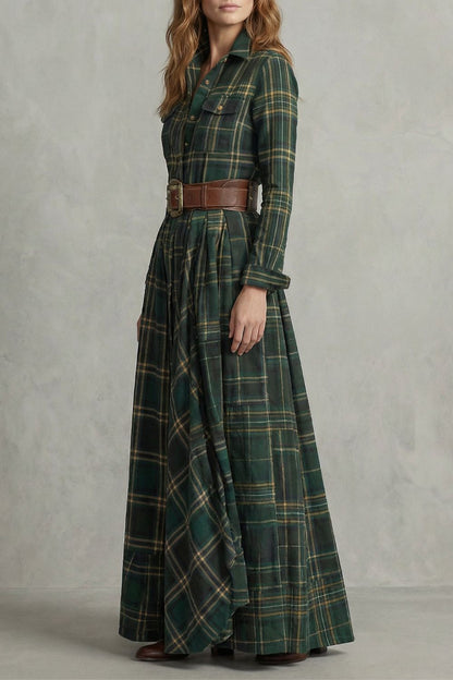 Velerine – Hoogland Encanto vestido camisola largo a cuadros con cinturón