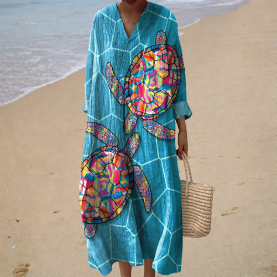 Marina | Vestido largo con estampado de tortugas