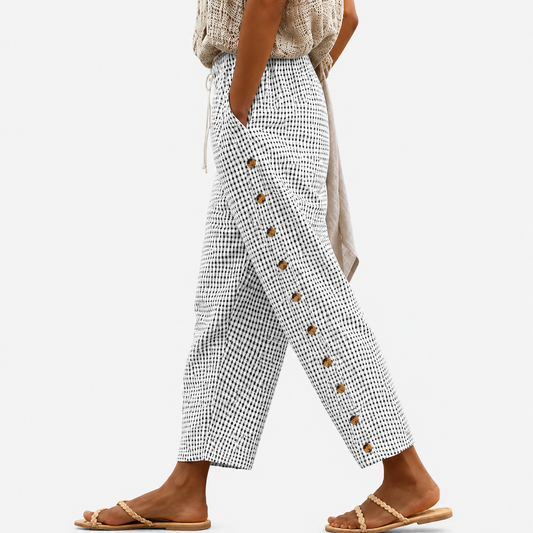 Pantalones oporto con botones a rayas