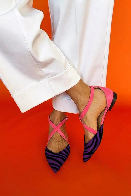 Alana | Bailarinas con tiras cruzadas y estampado de cebra