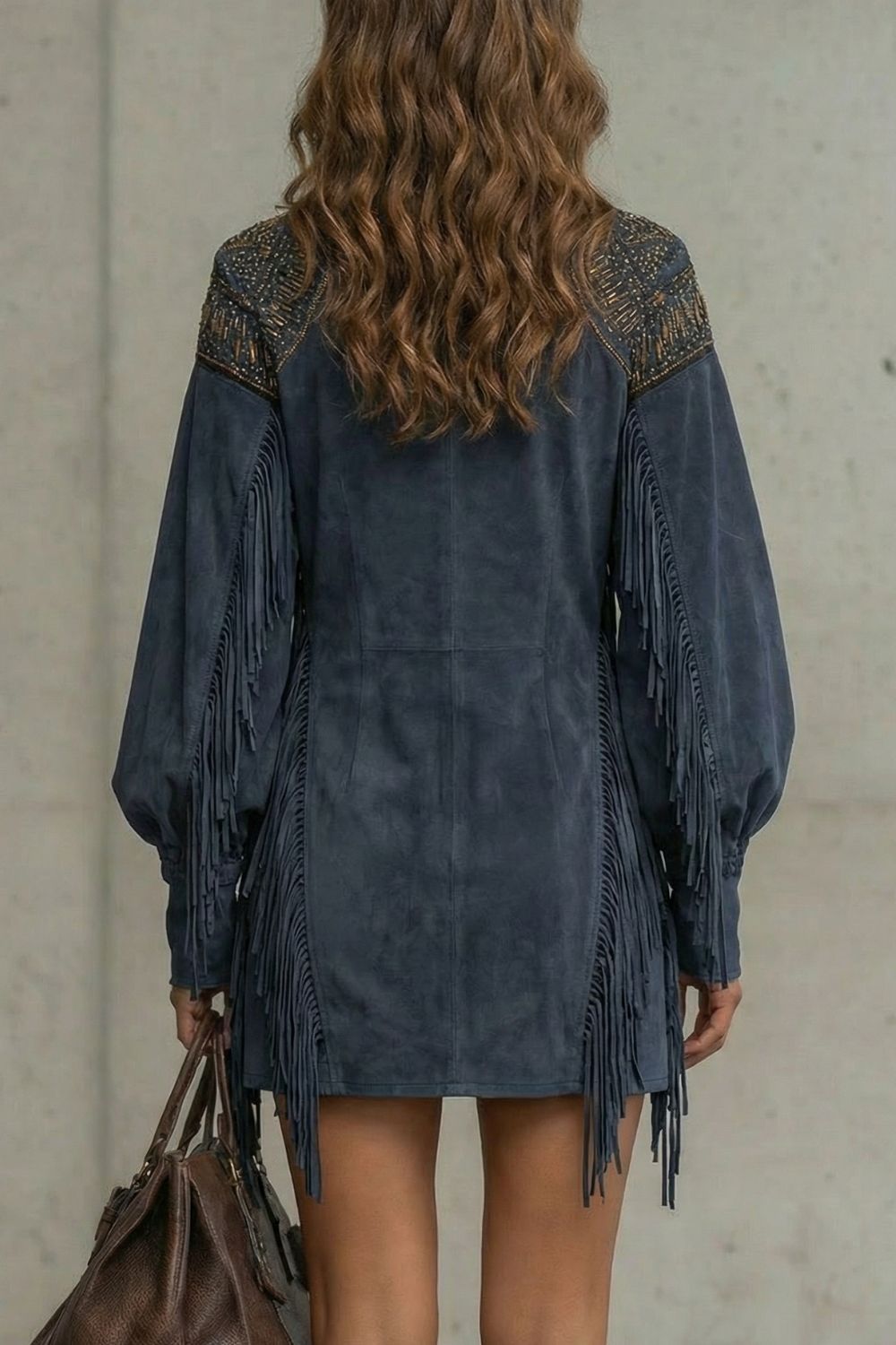 Calvetta – Vestido túnica corto con flecos bordados