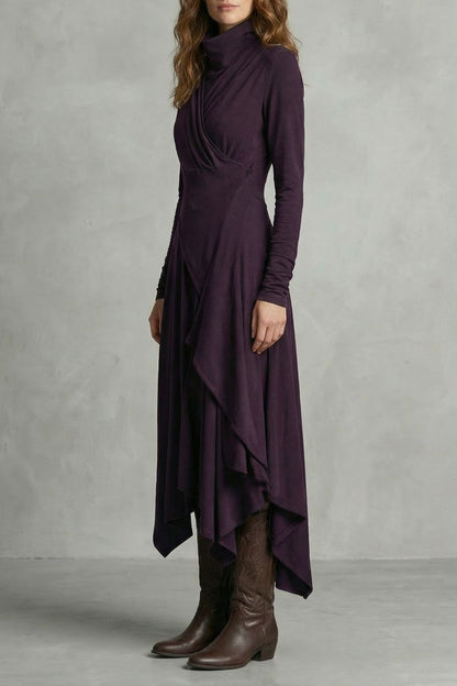 Sorellia – Vestido midi asimétrico con cuello alto