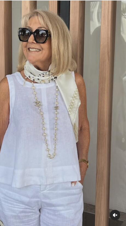 Trinidad™ | Conjunto blanco de blusa y pantalón de pierna ancha