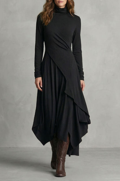 Sorellia – Vestido midi asimétrico con cuello alto