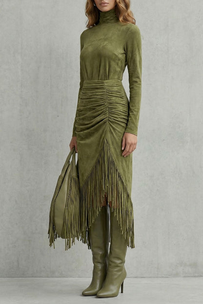 Soléna – Vestido midi con bajo con volantes