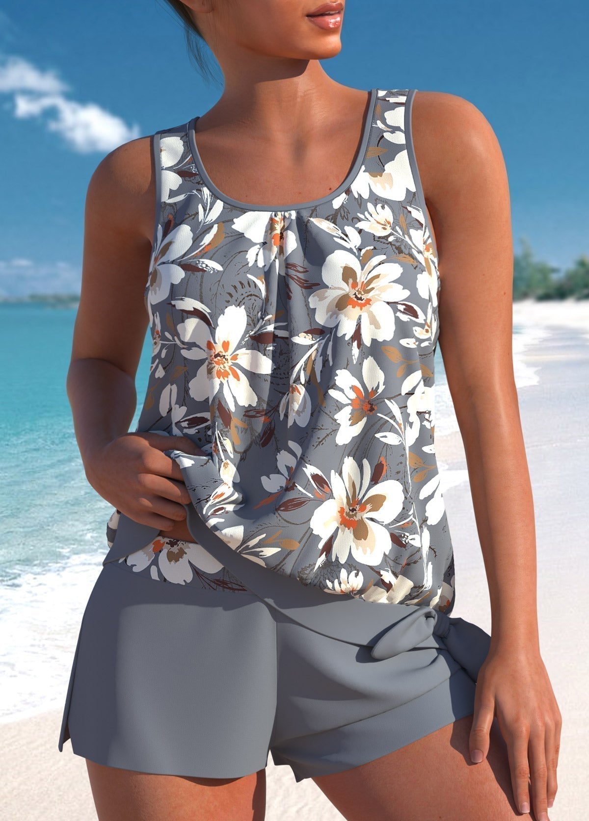 Megan - Traje de baño de corte relajado con estampado de hojas