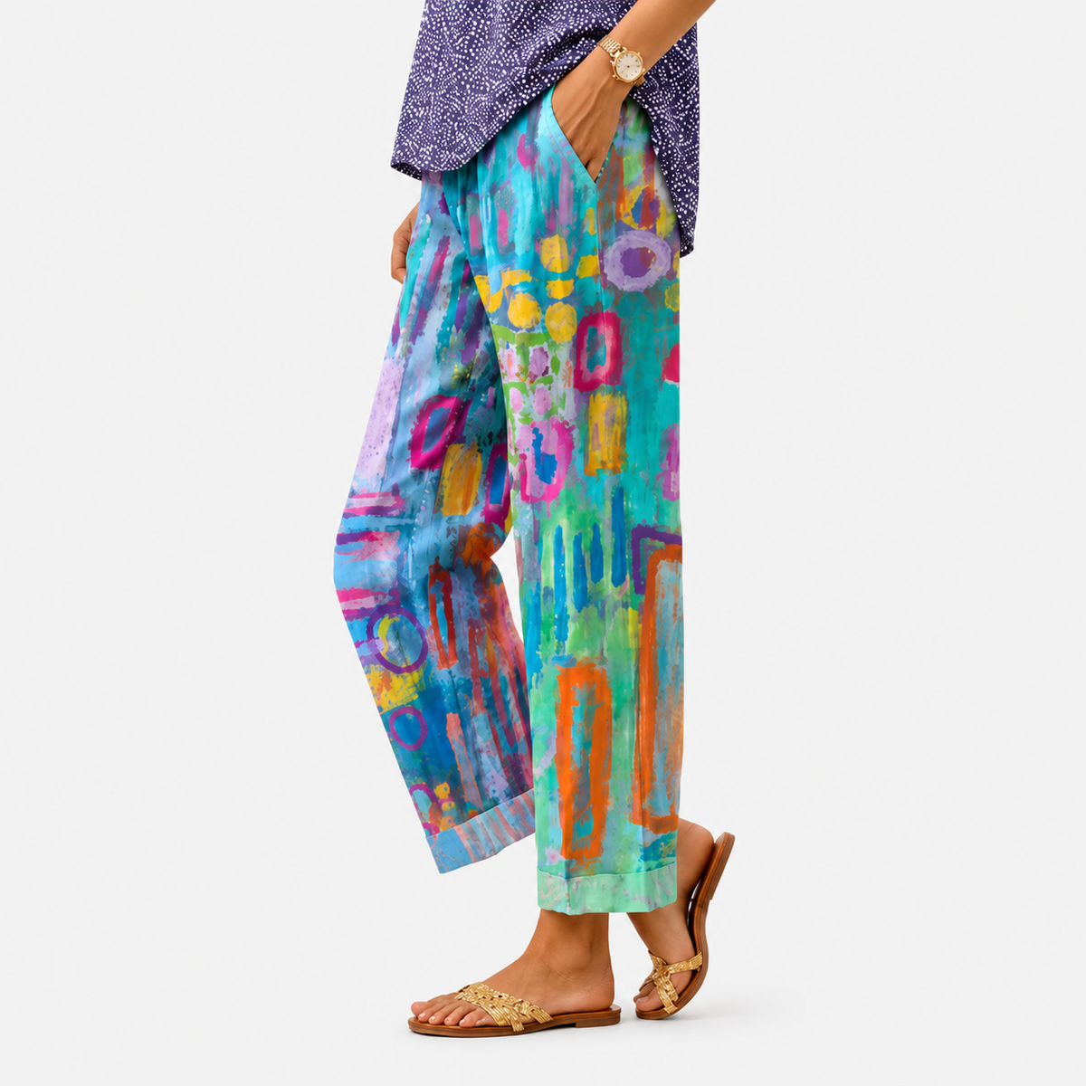 Pantalones con arte de mosaico vívido