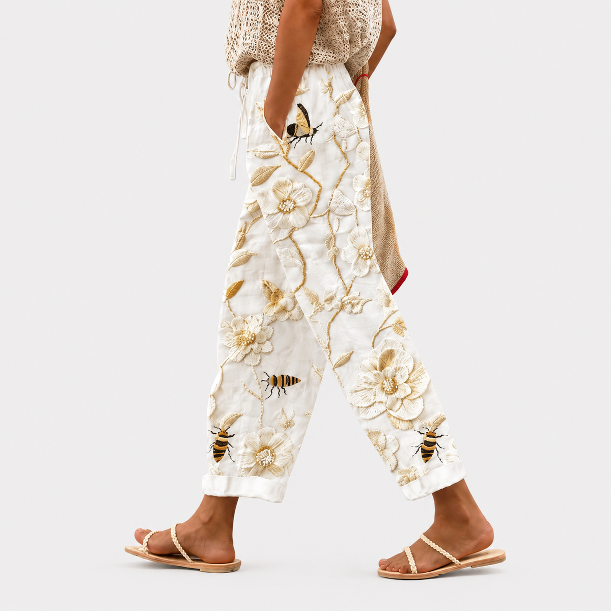 Pantalones de jardín con flores de miel